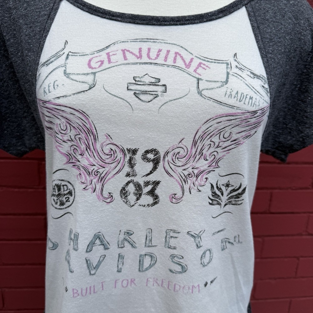 Harley Davidson Lace Up Shirt Womens Size Small Baseball Sleeve‎ Briker Grunge - Picture 4 of 8